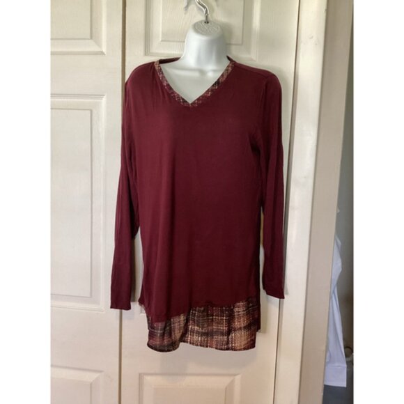 Women's Christopher & Banks Top Size P/L Burgundy Long Sleeve - Picture 2 of 8